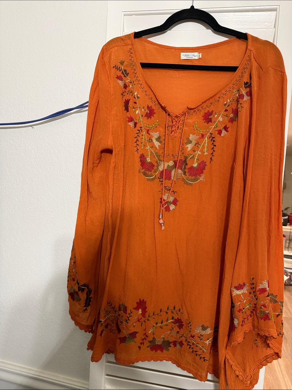 Tasha Polizzi Burnt Orange Embroidered Peasant Tunic